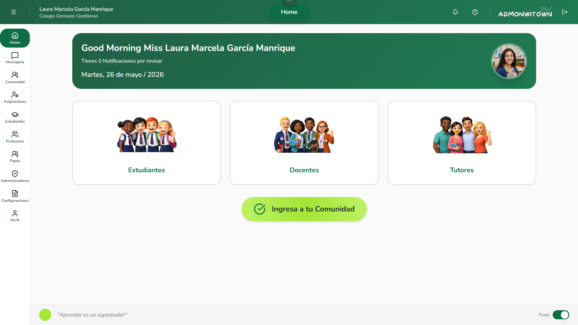 Dashboard administrativo en AdmonWitown