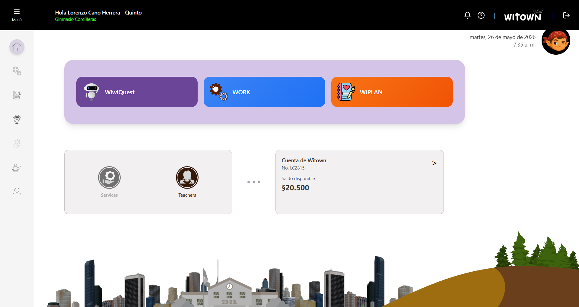 Dashboard de un estudiante en la plataforma i'Witown