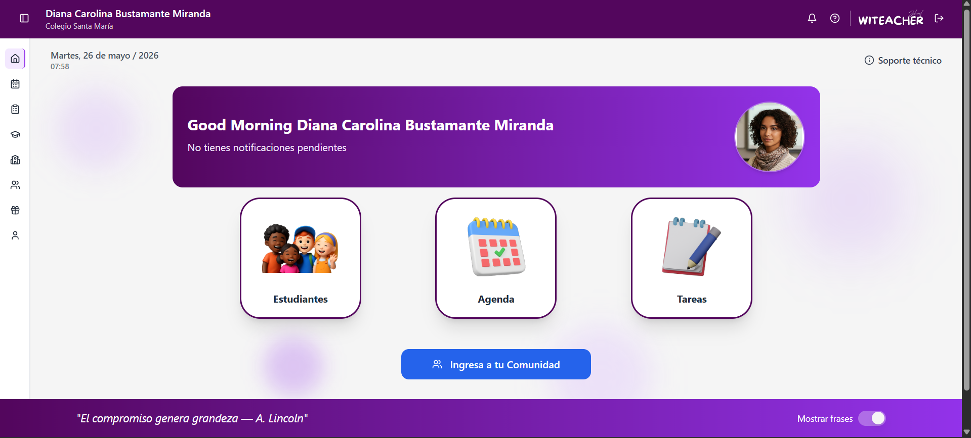Dashboard del docente en i'Witeacher